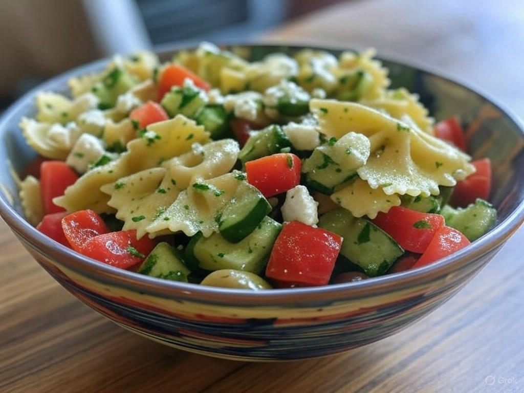 Green Curry Chimichurri Mediterranean Pasta Salad