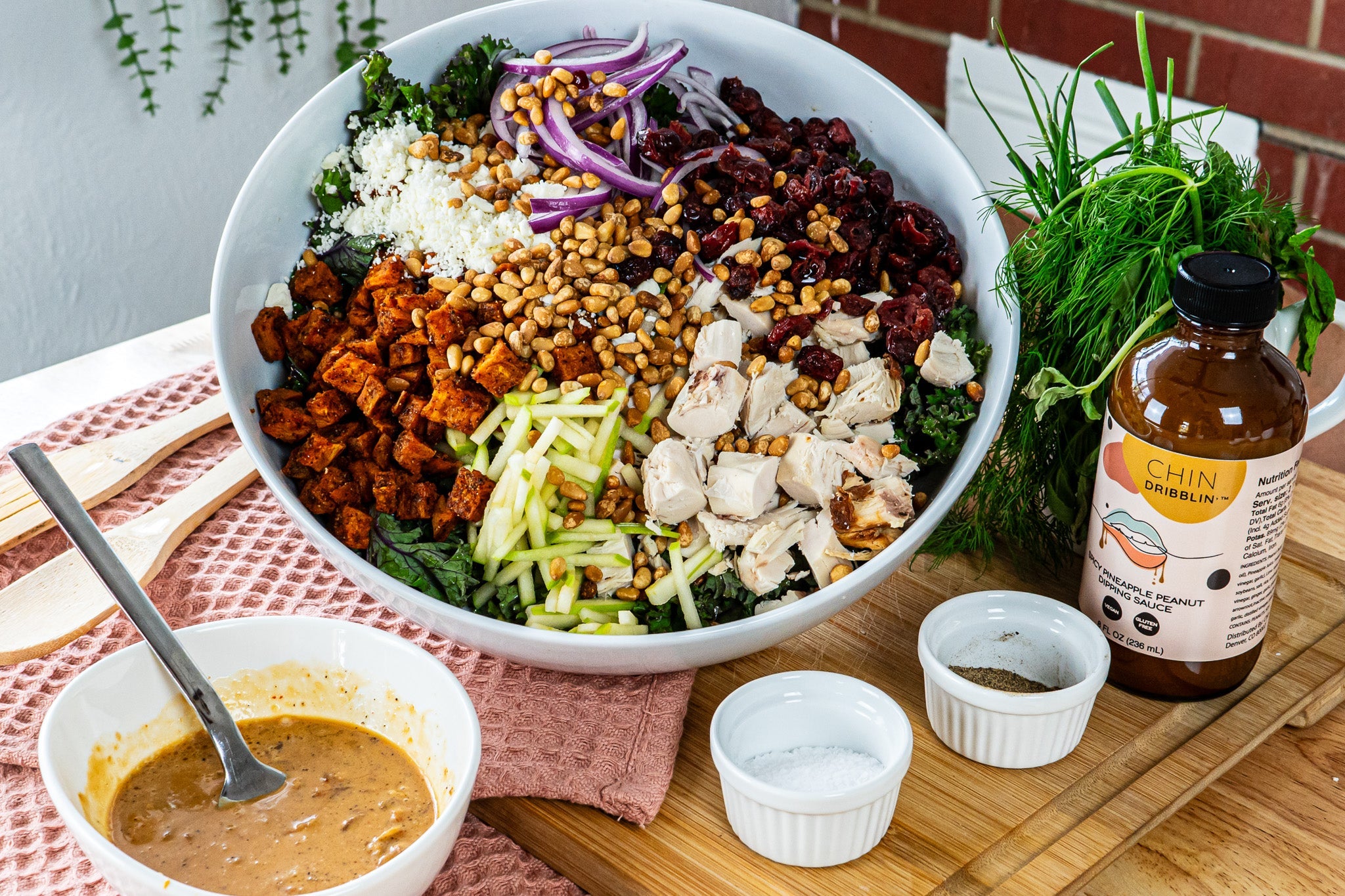 Massaged Kale and Sweet Potato Salad with Shallot Peanut Vinaigrette