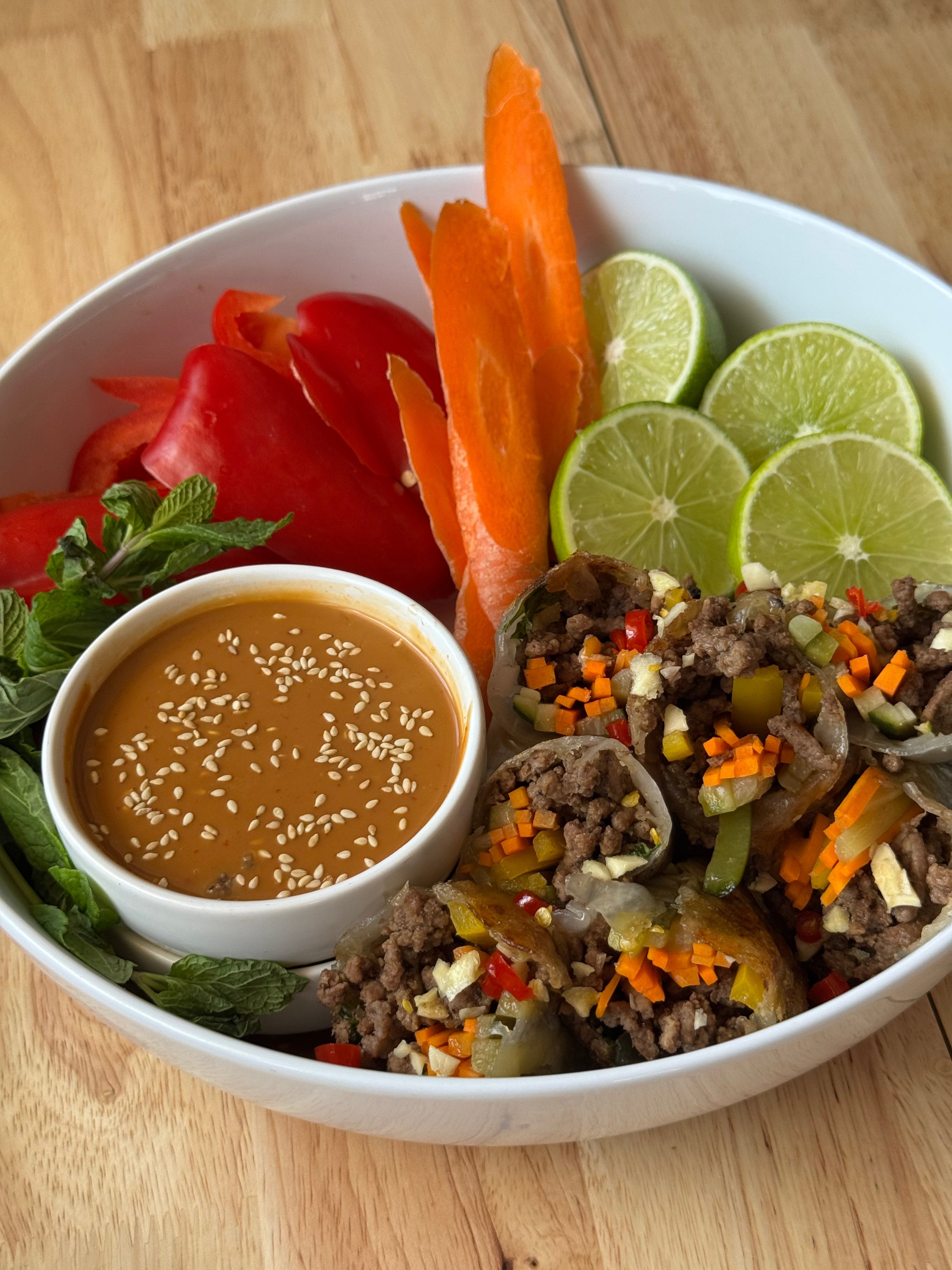 Crispy Thai Beef Rolls W/ Spicy Pineapple Peanut Sauce