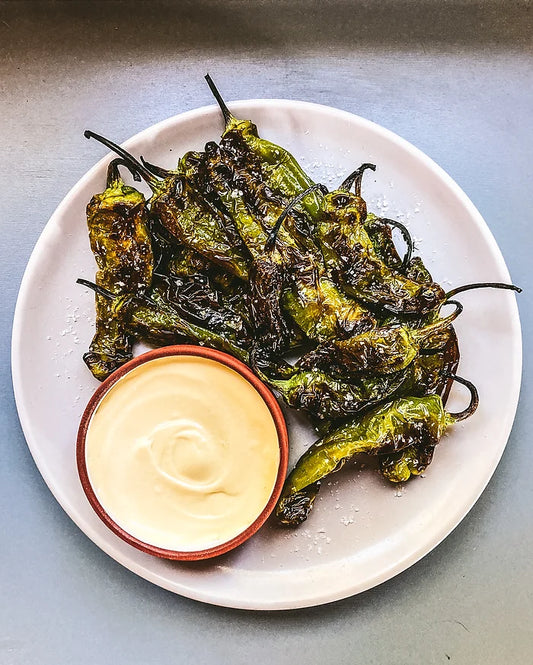 Blistered Shishito Peppers with Passionfruit Garlic Aioli